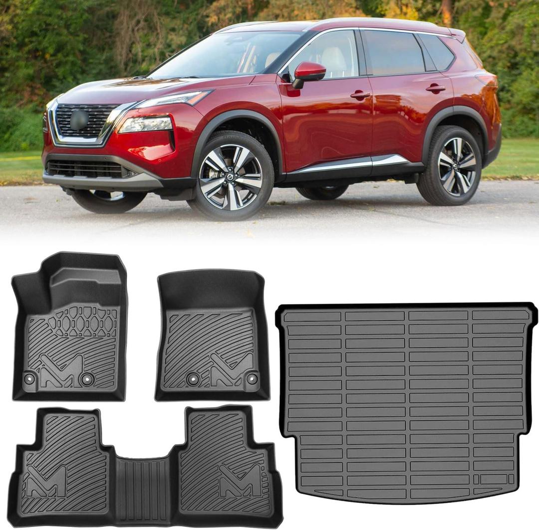 TPE Automotive Floor Mats & Cargo Liner Custom for 2021-2025 Nissan Rogue (Not for Sport), All Weather Cover Protection Waterproof Black Floor Liner Front & Rear Row Full Set Car Mats, 4PCS