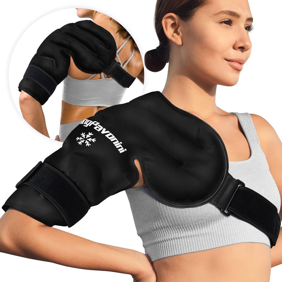 KingPavonini Shoulder Ice Pack Rotator Cuff Cold Therapy, Reusable Gel Ice Pack for Shoulder Injuries, Pain Relief, Swelling, Shoulders Surgery, Tendonitis, Bursitis, Black, Medium Size