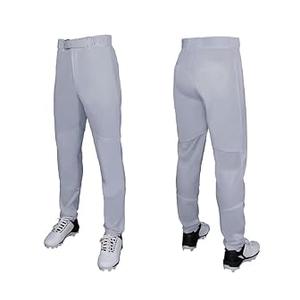 Youth Boys Full Length Baseball Pants, Premium Straight Leg Semi-Relaxed Fit, Classic Standard Youth Size Full Length Baseball Pants in Grey X-Small
