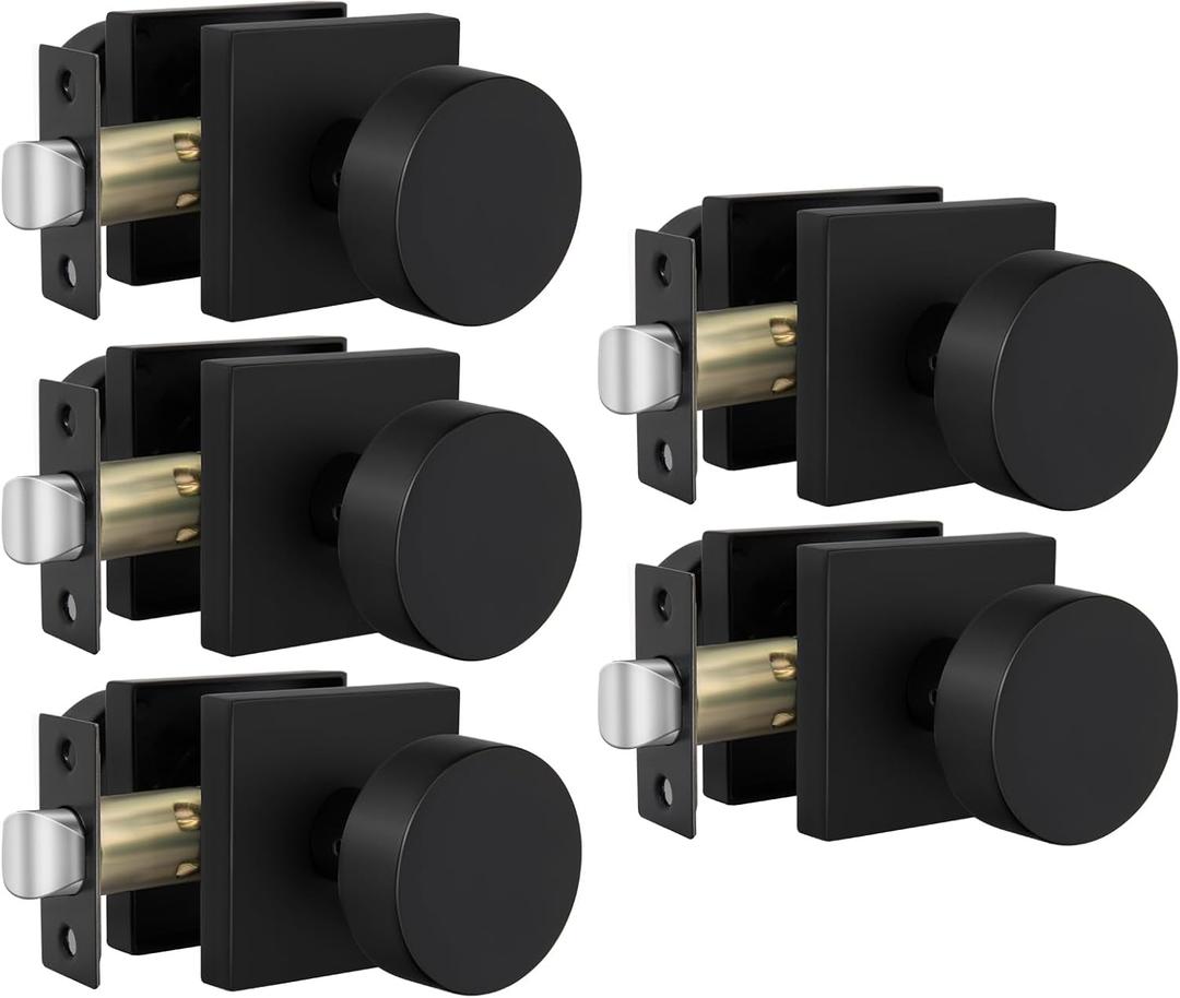 Goldenwarm Black Door Knobs Closet, Zinc Alloy Square Ball Matte Black Passage Door Knobs for Hallways, Kitchens, Heavy Duty Passage Door Knob Bulk - Modern & Stylish(5 Pack)