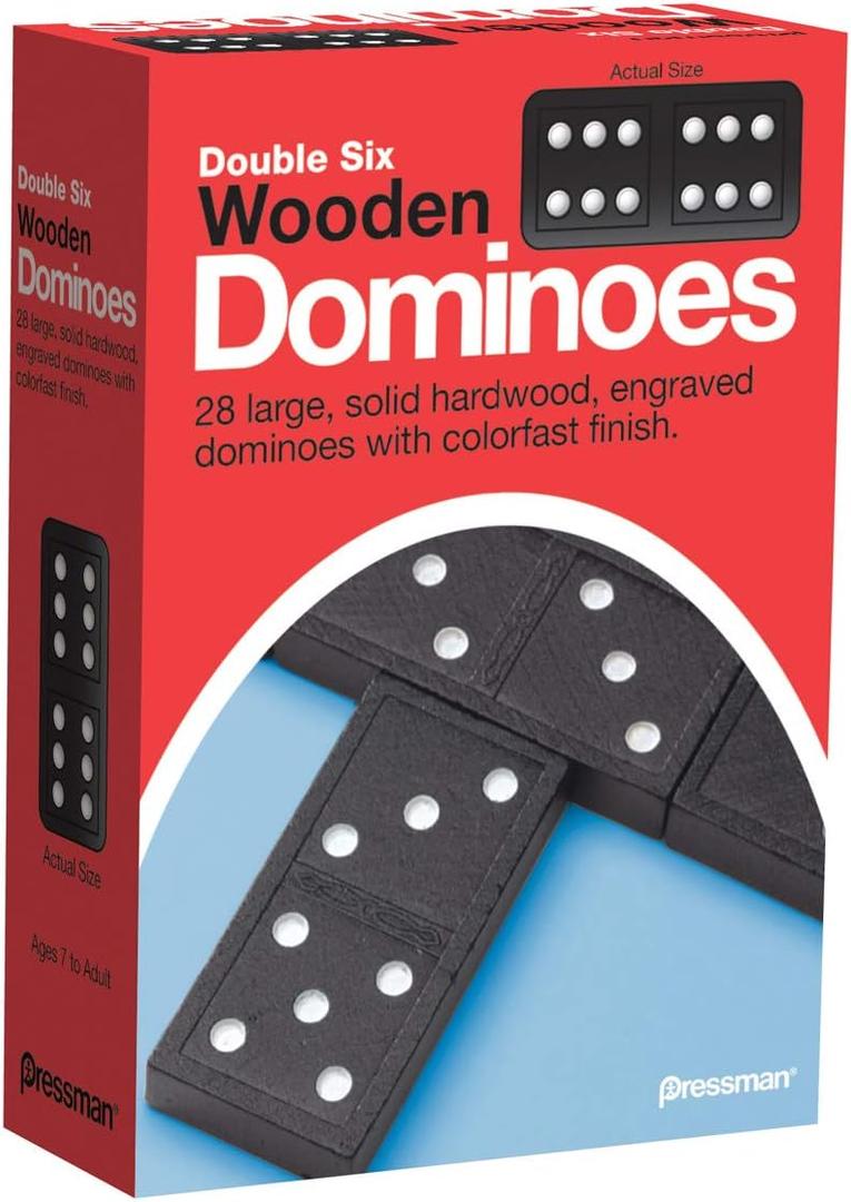 Pressman Toy Double Six Wooden Dominoes, 28 Pieces Wooden Dominoes Six