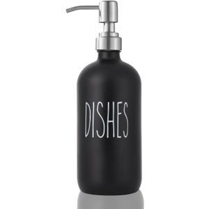 Black D Glass Soap Dispenser - Thick Glass, Stainless Steel Pump, Kitchen & Bathroom Sink Use