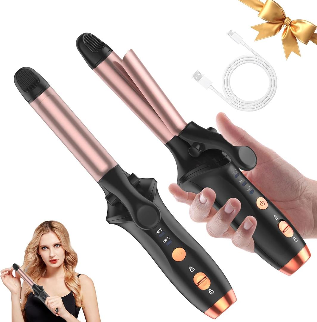 4000mAh Cordless Curling Iron, Rechargeable Mini USB Curler Wireless Curling Wand with 3 Temps Settings(302-356F) Portable Travel Hair Curler Hair Styler for Short & Long Hair