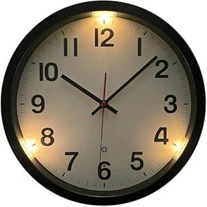 eYotto Night Light Wall Clock, 12 Inch Glow in The Dark Illuminated Silent Wall Clocks Battery Operated for Bedroom Kitchen Living Room Bathroom, Black