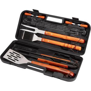 Cuisinart 13-Piece Wooden Grill Tool Set, BBQ Accessories and Grill Tools, Durable Stainless-Steel Utensils with Recycled Plastic Case, Spatula, Tongs, Cleaning Brush & More, Grilling Gifts for Men