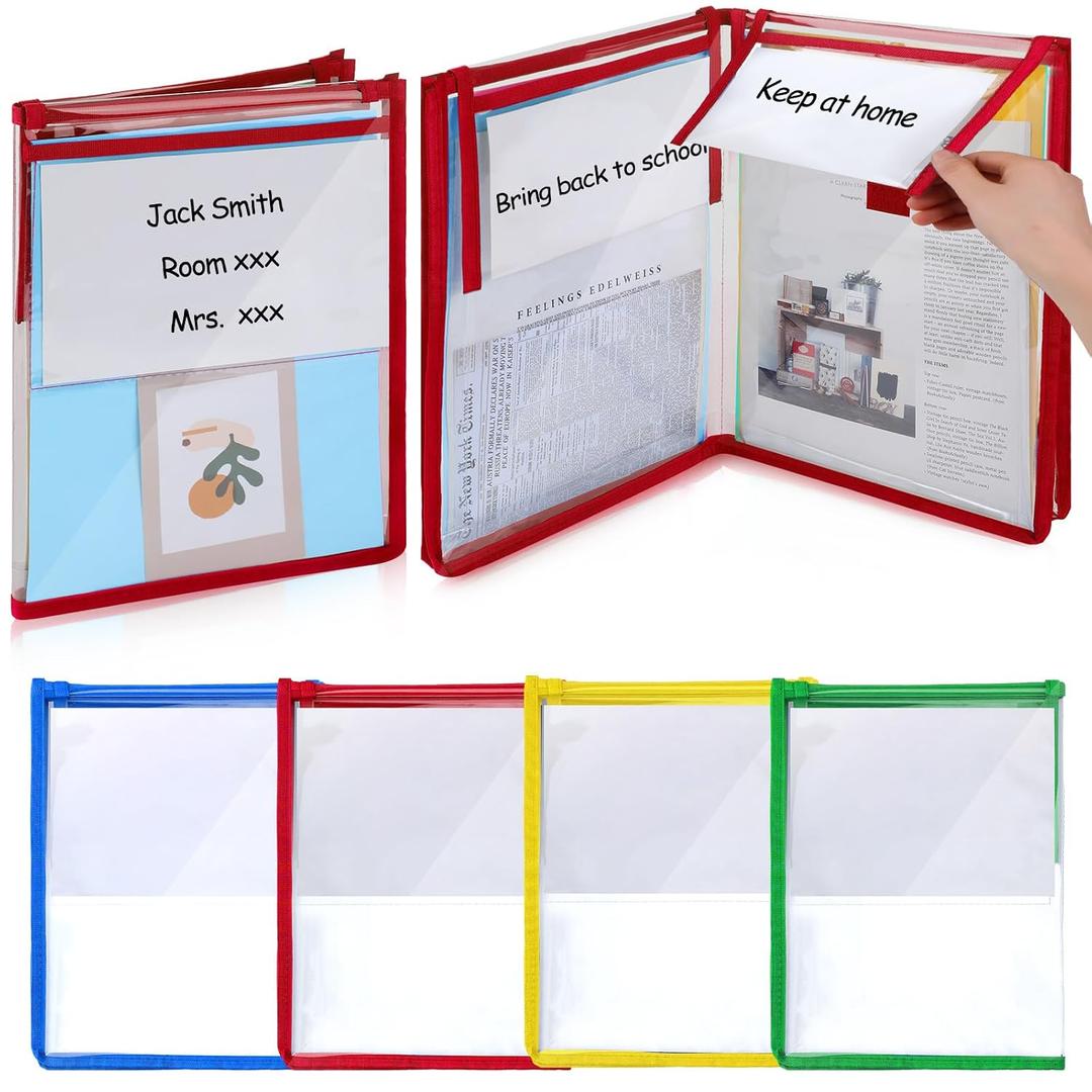 Tenceur 4 Set Clear Book Pouches School-to-Home Organizer Folders