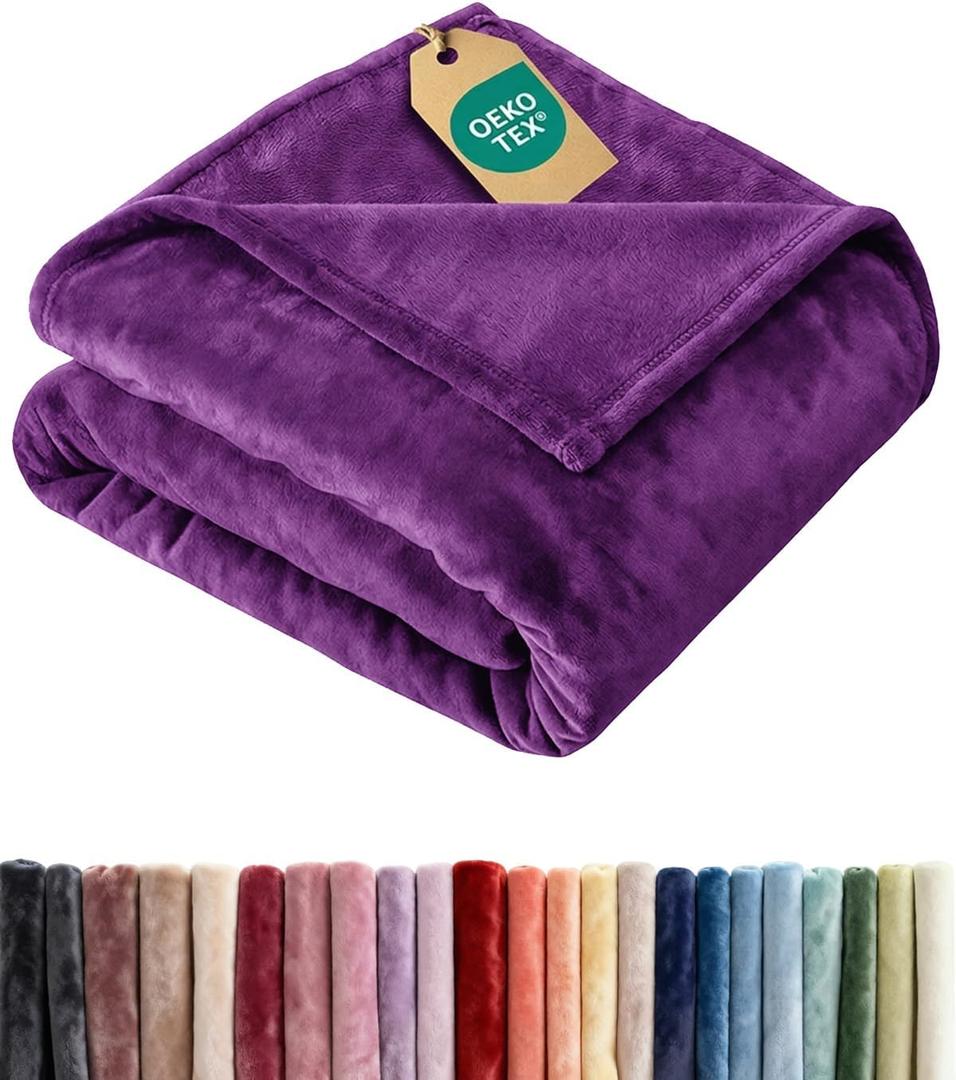 Ultra Soft Fleece Blanket Queen Size - Flannel Fleece Luxury Queen Blanket - Lightweight for Couch Bed Chair - Thick, Warm & Breathable - All Season Cozy Fuzzy, Anti-Static Microplush Bedding, Purple