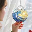 2 x Christmas Ornament, Stained Glass Ornament, Christmas Ornaments for Tree, Hanging Ornaments for Home Decor & Xmas Decorations Holiday Decor, Gift Ideas, Perfect Holiday & Xmas Gifts - Sea Wave