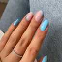 Glitter Press on Nails Short Almond Shaped False Nails Design Blue Glossy French Fake Nails Sparkly Reusable Full Cover Acrylic Nails Bling Stick on Nails for Women Nail Art Manicure 24 Pcs (Style 25)