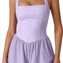 QINSEN Women's Square Neck Sleeveless Romper Jumpsuit Casual Summer One Piece Outfit with Pocket (Large, Light Purple)