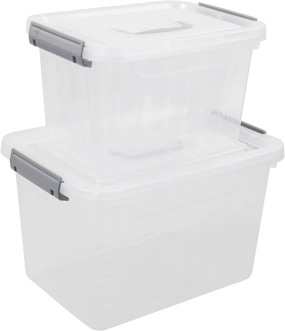 Ggbin 12 Quart & 6 Quart Latch Storage Box Bin with Handle, 2 Packs, Clear