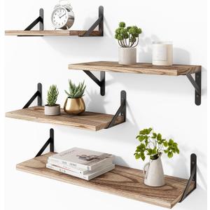 YGEOMER Floating Shelves for Wall Mounted Wall Shelves for Bedroom, Bathroom Storage, Living Room and Kitchen Farmhouse Decor(4 Different Sizes) (16inch Mixed, Light Brown)