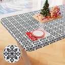 misaya Rectangle Vinyl Table Cloth, Elastic Fitted Flannel Backed Tablecloth, 100% Waterproof Plastic Table Cover Fits 5 Foot Folding Tables for Picnic, Camping, Outdoor (Black, 30" x 60")