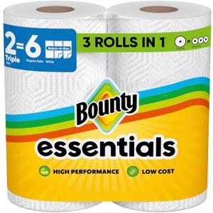 Bounty Essentials Select-A-Size Paper Towels, White, 2 Triple Rolls = 6 Regular Rolls (Packaging May Vary)
