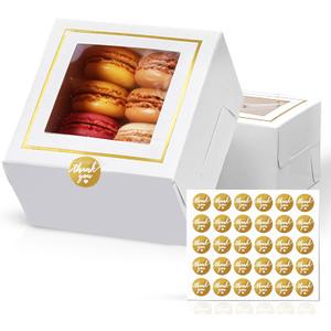 White Bakery Boxes with Window (30pcs) 4x4x2.5 Inches - Small 4 Inch Cake Treat Cookie Macaron Dessert Pastry Donut Cupcake Mini 4x4 Gold Gift Box - Empaques Cajas Para Postres 4 x 4
