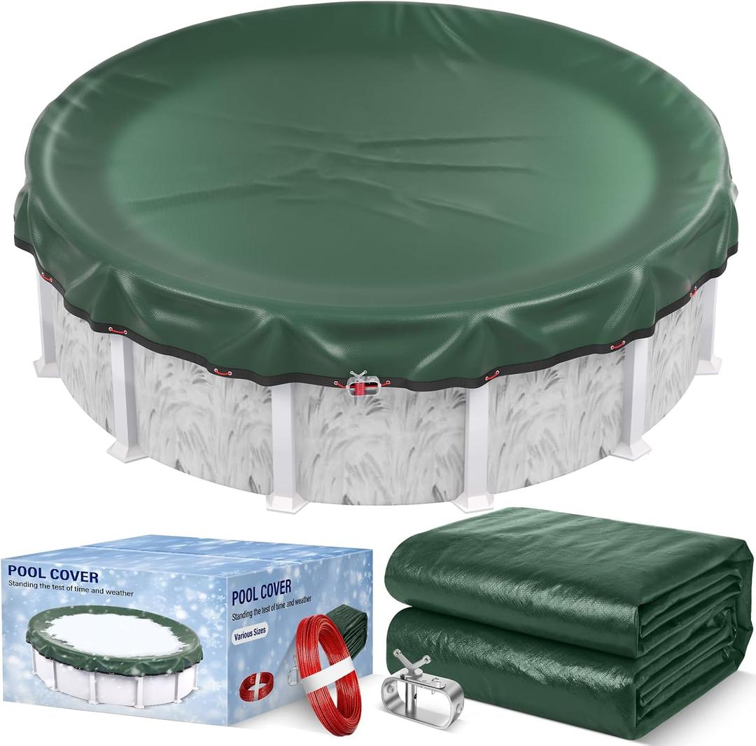 24FT Round Winter Pool Cover 500D Extra Thick Above Ground Pool Cover, Green
