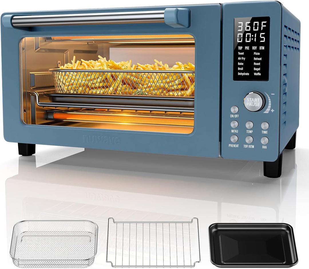 Nuwave Bravo Pro Convection Air Fryer Toaster Oven Combo, 2025 New and Improved, 10-in-1, 50-450F Temp Controls, Quick & Even Crisp Technology, 21Qt Capacity, Cozy Blue, PFAS Free