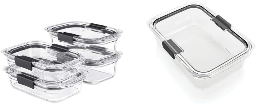 Rubbermaid Brilliance Glass Food Storage Containers Set (4 containers + 4 lids) and Large 9.6 Cup Container