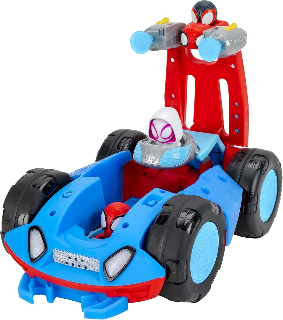 Jazwares Marvel Spidey and His Amazing Friends Team Spidey Flip and Reveal Cruiser - 11-Inch Double-Sided Vehicle with Lights, Sounds, and Web Blast Launchers