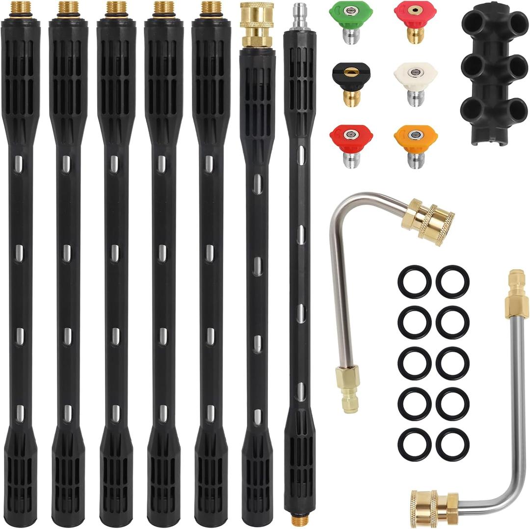 Upgraded Pressure Washer Extension Wand, Up to 117in,4000 PSI Gutter Cleaner Attachment with 6 Tips, 1/4"Quick Connect, Leak-Resistant Ring