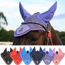 T TEKE Gorgeous Horse Ear Bonnet, 68% Viscose + 32% Acrylic Hand Crocheted mesh with Stylish Piping, Spandex Ears (Horse (12-15.3HH), Blue)