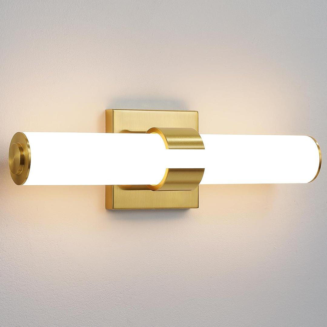 Gold Bathroom Light Fixtures - 16 Inch Modern Vanity Light 15W 5CCT Dimmable LED Bathroom Sconce with Acrylic Shade, Indoor Vanity Lighting Fixtures Over Mirror