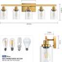 5 Light Gold Bathroom Vanity Light, Bathroom Light Fixtures, 31" Modern Brushed Gold Vanity Lighting Fixtures for Bathroom Over Mirror, Gold Sconces Wall Lighting for Bedroom