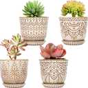 Gepege Succulent Pots, 4 Inch Small Indoor Ceramic Planter Pot with Drainage Holes and Saucers for Plants- Creamy White - Set of 4