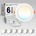 ASD 6P LED Recessed Lighting 6 Inch, 5 CCT 2700K-5000K CRI90+, 12W 100W Eqv, IC Rated Ultra Thin Dimmable Ceiling Lights, Canless Wafer Downlight, Round Slim Panel Light, Energy Star ETL T24 JA8 White