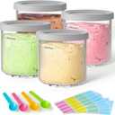 4 Pack Creami Pint Containers and Lids for Ninja with 4 spoons and writable labels, Compatible with Ninja NC299 NC300 NC301 Series Cream Maker Machine Accessories, BPA Free & Dishwasher Safe, Grey