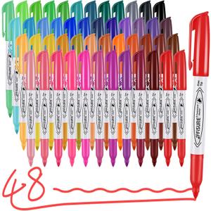 Affisure 48 Colors Permanent Markers, Assorted Colors Vibrant Markers, Fine Point，Works on Wood, Plastic, Metal, and More, for Adults, Artist, Teacher, Kids, 48 Pack