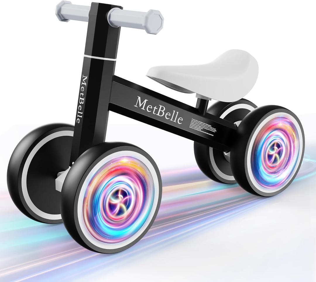 Baby Balance Bike for 1 Year Old Boys Girls, Colorful Lighting 10-24 Months Push Toddler Toys Bicycle, 4 Wheels Baby First Bike for Kid's 1-2, Pre-School Children Ride on Walker First Birthday Gifts