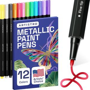 ARTISTRO 12 Metallic Markers with Fine Tip, Metallic Acrylic Paint Pens, Pre-Activated, for Kids & Adults, for Black Paper & Rocks ARTISTRO 12 Metallic Markers with Fine Tip, Metallic Acrylic Paint Pens, Pre-Activated, for Kids & Adults, for Black Paper & Rocks