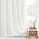 Gibelle White Boho Farmhouse Shower Curtain with Tassels, Rustic Cottagecore Aesthetic Bohemian Chic Modern Bathroom Decor Thick Waffle Textured Fabric Shower Curtain Set with Hooks, 72x72