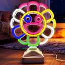 Sunflower Smile Face Neon Sign, Flower neon Sign, 3D Carved Wall & Table Decor with Touch Dimming, USB Powered Light for Bedroom/Office/Party/Birthday Gifts
