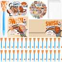 30 Pack Basketball Party Favor Set with Mini Hoop Pens Stickers Exchange Cards and Gift Bags Bulk Gifts Sports Birthday Goodie Bag Fillers for Adult
