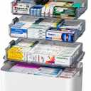 JOYBOS 4-Tier Medicine Organizer Storage Box with Lid and Leather Handle, Portable Latch Bin for Pill Bottle, First Aid, Sewing, Art, Craft