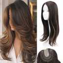 Lumhun 18Inch Hair Toppers for Women with Thinning Hair, Heat Resistant Fibre Synthetic 6.5" x 6.5" Base,Long Layered Topper for Women(Dark Brown with Highlights.18inch)