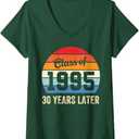 Womens Vintage Class Of 1995 30 Years Later Reunion 30th Graduation V-Neck T-Shirt (L, Green)