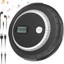 Portable CD Player - Small Rechargeable Bluetooth 5.0 Player for Home with Headphones with HiFi Stereo Sound, CD Player for Car Through AUX with Anti-Skip Protection (Black)