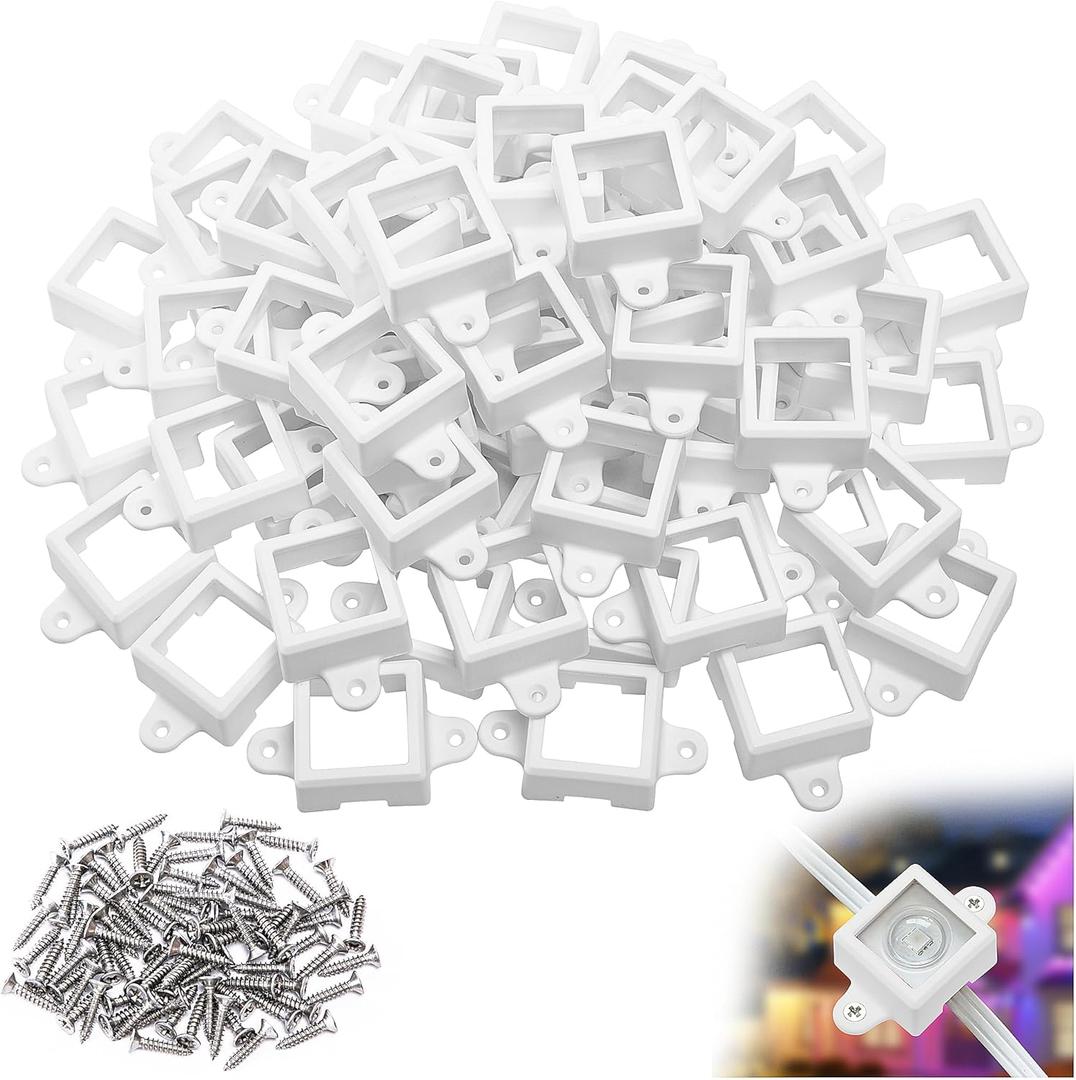 80 Pcs H705 LED Light Mounting Bracket Clip,Waterproof H705 LED Lights Mount Set with 160 Screws,Screw Mounting White Square Light Brackets for Outdoor Installation