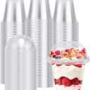 100 Packs 9 oz Clear Plastic Cups with Dome Lids, Disposable Cups with Lids, Reusable Plastic Dessert Cups for Ice Cream, Cake, Snacks, Fruit, Cold Drinks, Milkshake, Pudding, Salad