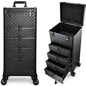 Yueieoun Nail Salon Cart with 4 Drawers,Rolling Makeup Train Case for Beauty,Cosmetology Case on Wheels,Trolley Cart,Lockable Organizer Travel Case for Manicure/Face Painting/Hairstylist/Tattoo Artist
