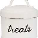 AuldHome Enamelware Cat Treat Container, Small White Rustic Pet Treats Jar