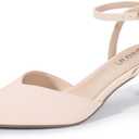 IDIFU IN2 Women's Pumps Closed Toe Kitten Heels Slingback Low Pointed Toe Short Ankle Strap Heels Wedding Bride Prom Bridal Work Dress Shoes for Women Comfortable Cute Trendy Pumps Shoes (7, Nude Nubuck)