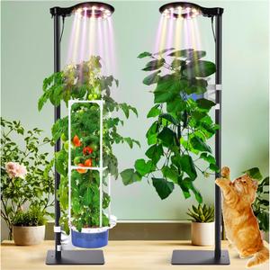 Indoor Plant Hydroponics Growing System Tower Kit with Grow light,Herb Vegetable Indoor Gardening System with Standing Floor Tall LED Grow Lights,Height Adjustable with Stand,Timer,Trellis (10 inch)