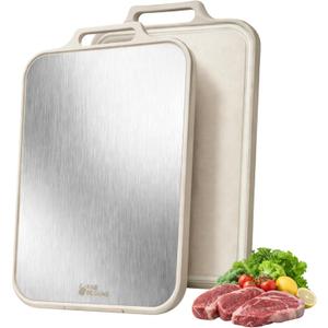 Stainless Steel Cutting Board, Double Sided Steel Cutting Boards for kitchen, Non Toxic Stainless Steel/Wheat straw pp Large size for meat, 17 x 11 Inch,Dishwasher Safe,luxury style Aesthetic chopping