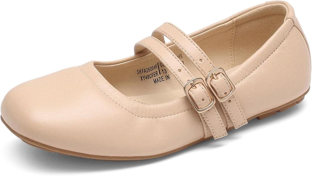 DREAM PAIRS Girls Dress Shoes Slip on Ballerina Flats Mary Jane Ballet Shoes for Wedding/Party,Size 3 Little Kid,Nude