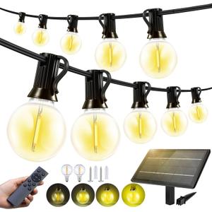 150FT Solar Lights Outdoor Waterproof: G40 45M Shatterproof Bulbs Patio Lights - Solar Powered Remote Control 3 Light Modes Dimmable Solar Light - Camping Backyard Garden Deck Outside Yard