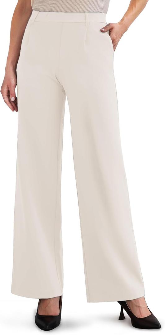 ESOFT Womens Dress Pants 27"/29"/31 Business Work Pants Wide Leg Pull On High Waisted Casual Stretchy Trousers Pockets (XX-Large, Ivory)